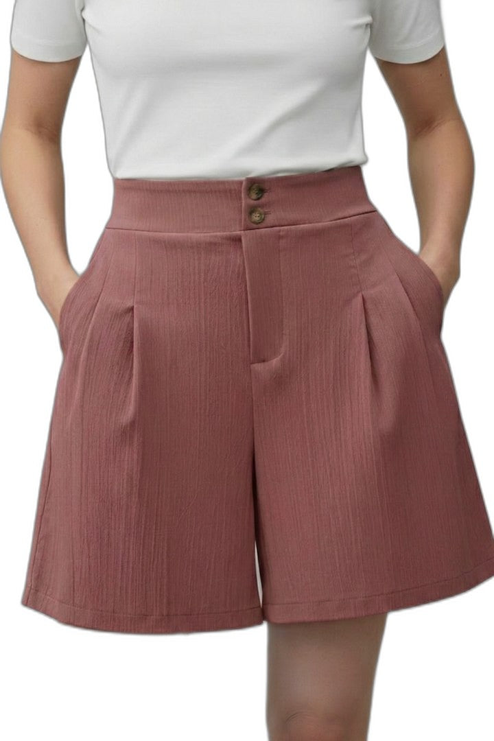 Effortless Grey Shorts for Women with Pleated High Waisted Wide Leg Casual Style