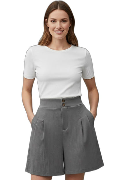 Effortless Grey Shorts for Women with Pleated High Waisted Wide Leg Casual Style