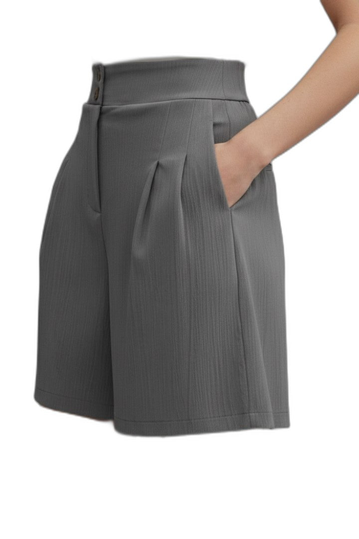 Effortless Grey Shorts for Women with Pleated High Waisted Wide Leg Casual Style