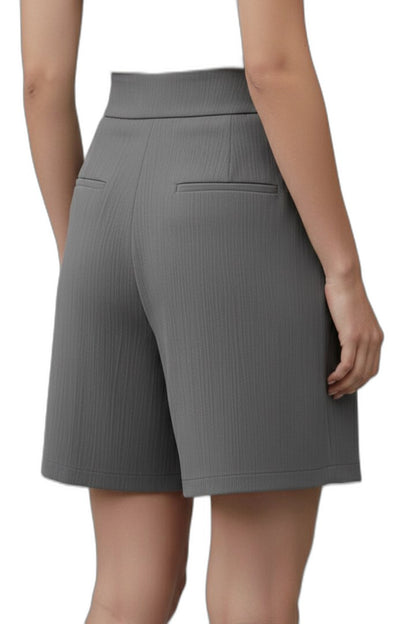 Effortless Grey Shorts for Women with Pleated High Waisted Wide Leg Casual Style