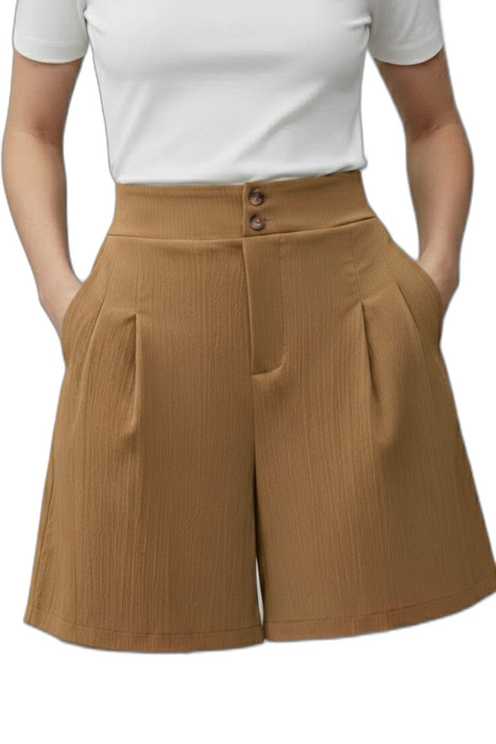 Effortless Grey Shorts for Women with Pleated High Waisted Wide Leg Casual Style