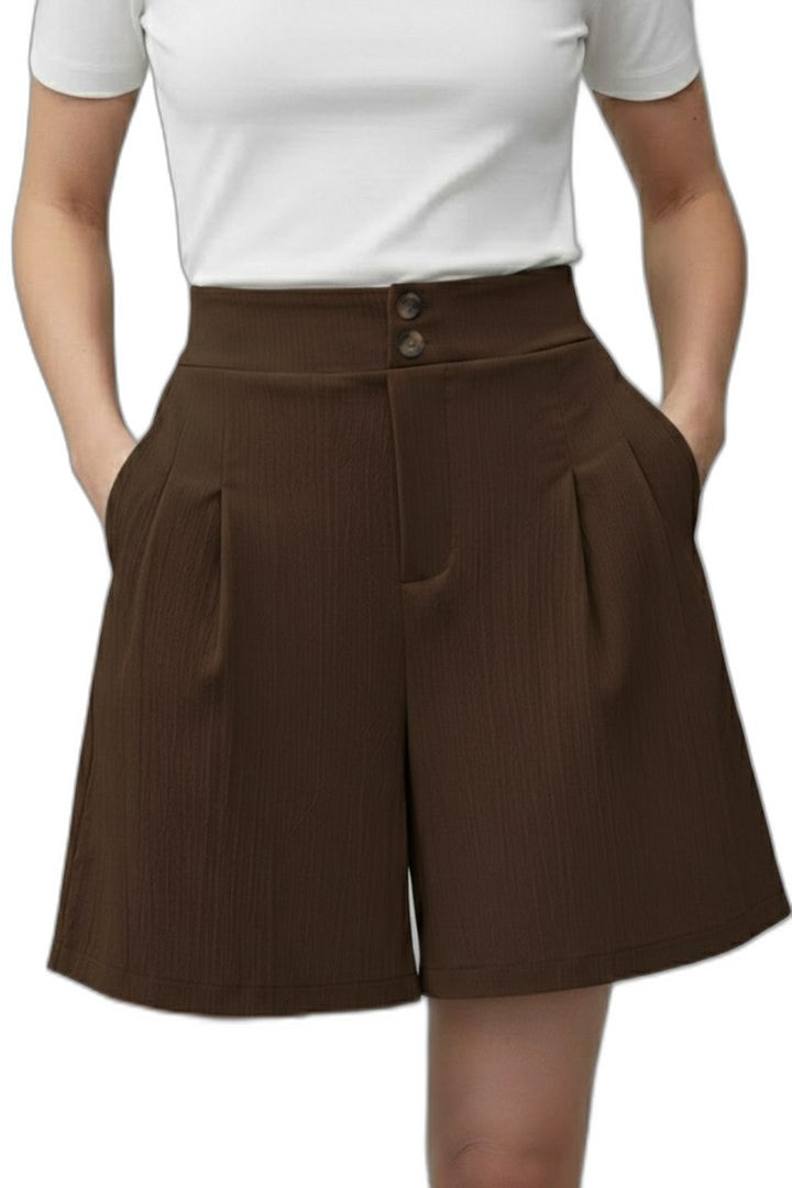 Effortless Grey Shorts for Women with Pleated High Waisted Wide Leg Casual Style