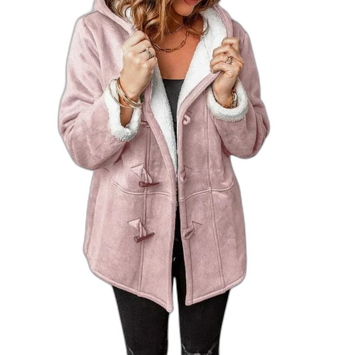 Effortless Grey Suede Coat for Women with Collared Long Sleeve Button Front Pockets Fur Lined Casual Style
