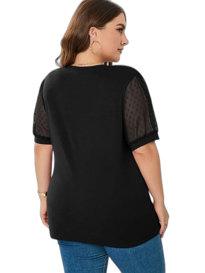 Effortless Grey T Shirt for Women with V Neck Puff Sleeve Casual Style