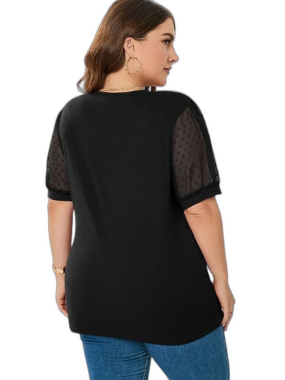 Effortless Grey T Shirt for Women with V Neck Puff Sleeve Casual Style