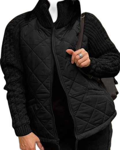 Effortless Knit Jacket for Women with High Neck Long Sleeve Quilted Casual Style