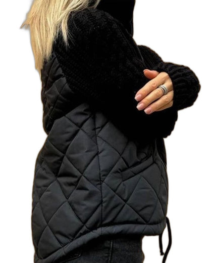 Effortless Knit Jacket for Women with High Neck Long Sleeve Quilted Casual Style