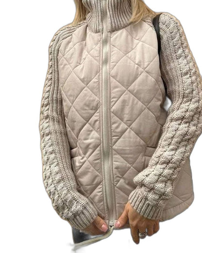 Effortless Knit Jacket for Women with High Neck Long Sleeve Quilted Casual Style