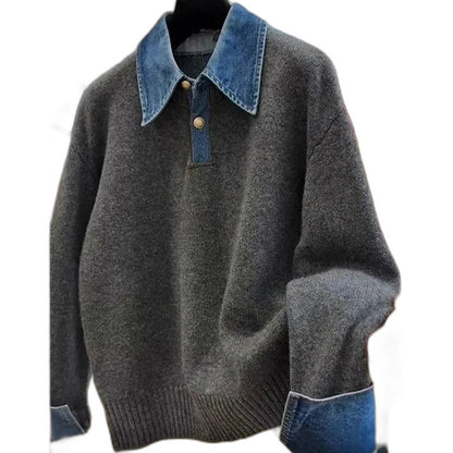 Effortless Knit Sweater for Women with Collared Long Sleeve Button Front Oversized Casual Style