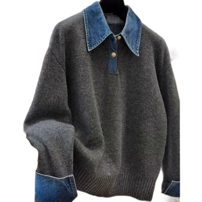 Effortless Knit Sweater for Women with Collared Long Sleeve Button Front Oversized Casual Style
