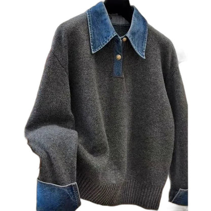 Effortless Knit Sweater for Women with Collared Long Sleeve Button Front Oversized Casual Style