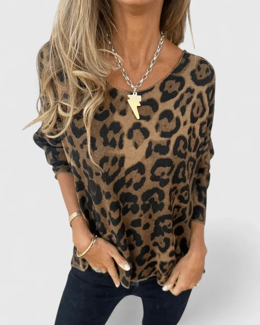 Effortless Leopard Blouse for Women with V Neck Long Sleeve Flowing Casual Style