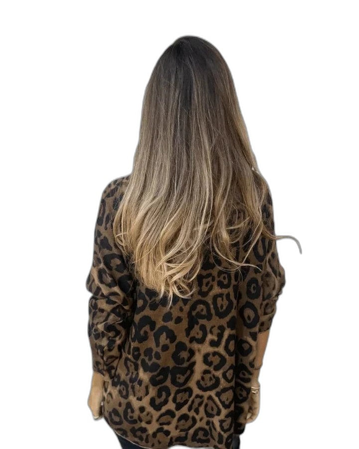 Effortless Leopard Blouse for Women with V Neck Long Sleeve Flowing Casual Style