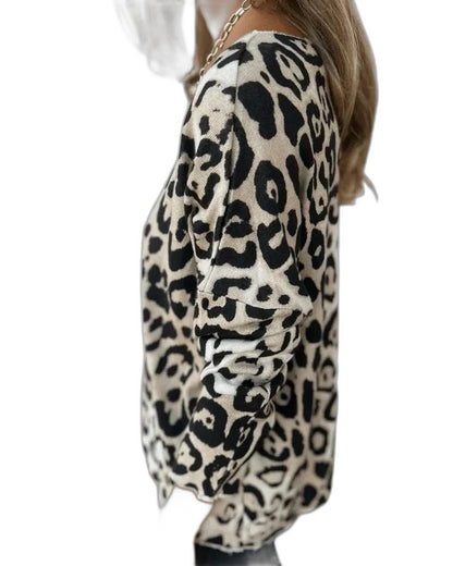 Effortless Leopard Blouse for Women with V Neck Long Sleeve Flowing Casual Style