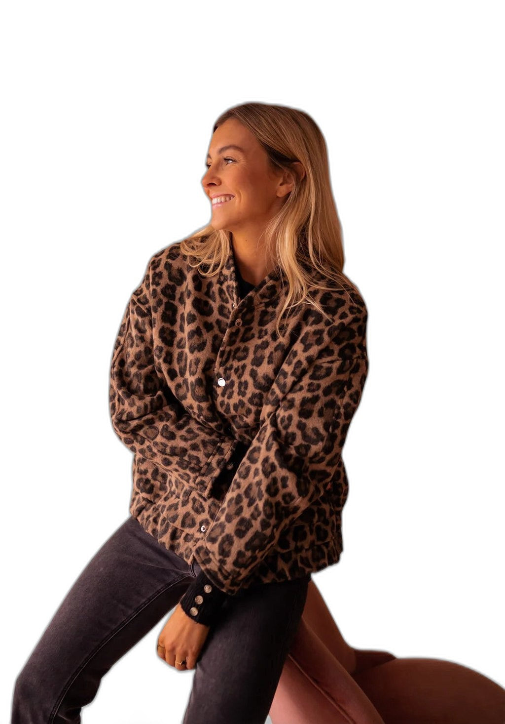 Effortless Leopard Blouse for Women with V Neck Long Sleeve Oversized Casual Style