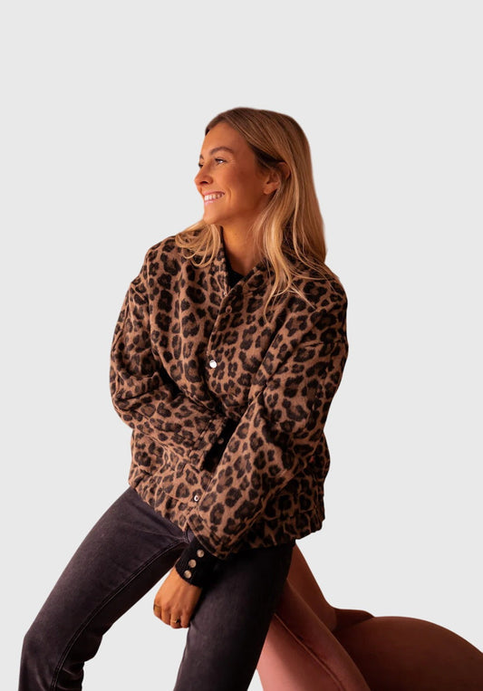 Effortless Leopard Blouse for Women with V Neck Long Sleeve Oversized Casual Style