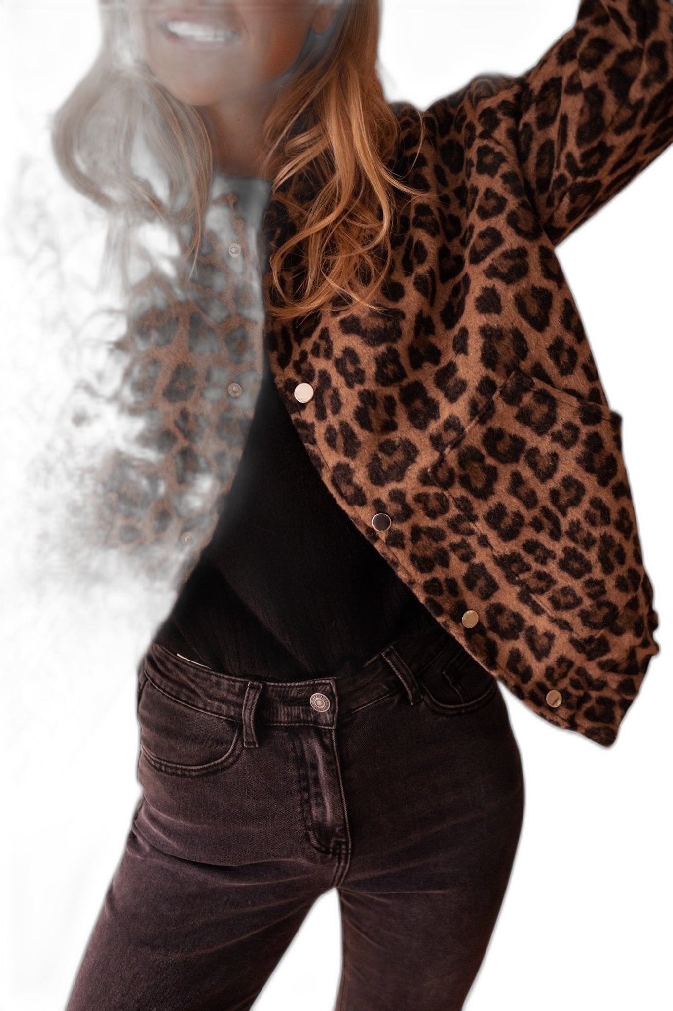 Effortless Leopard Blouse for Women with V Neck Long Sleeve Oversized Casual Style