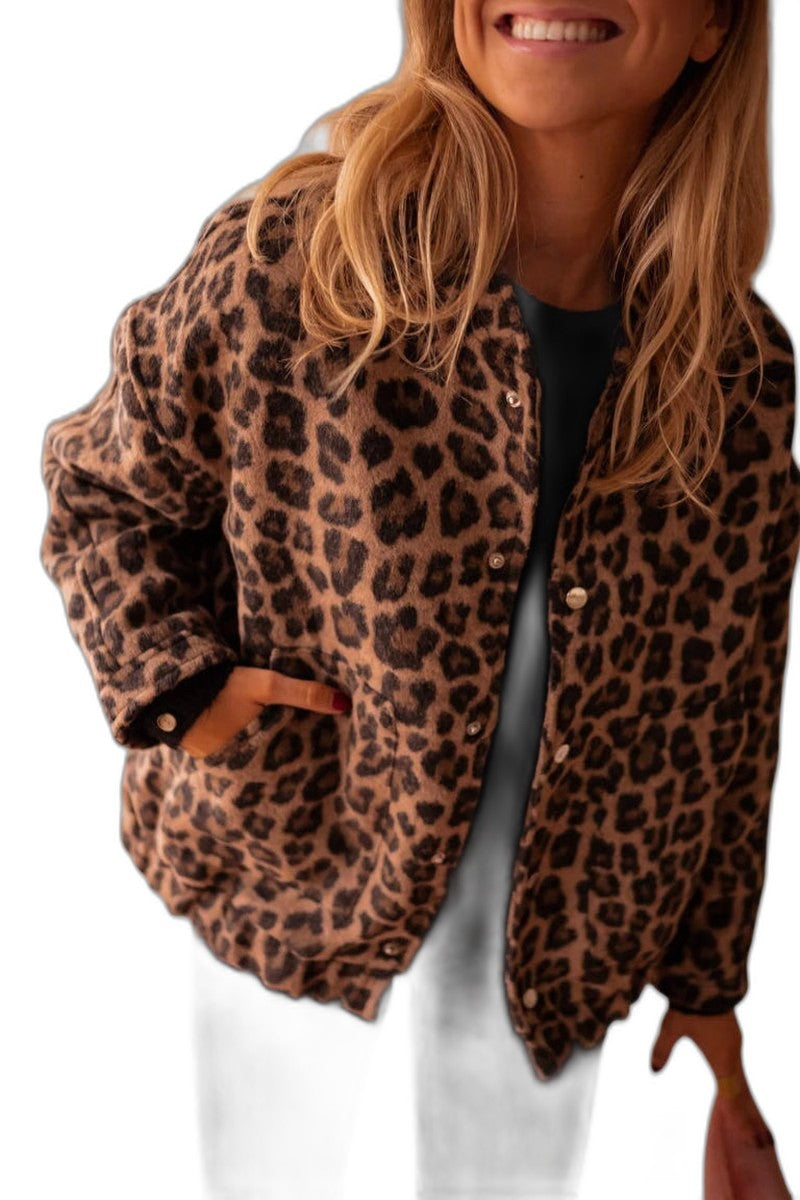 Effortless Leopard Blouse for Women with V Neck Long Sleeve Oversized Casual Style