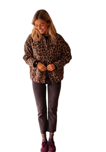 Effortless Leopard Blouse for Women with V Neck Long Sleeve Oversized Casual Style