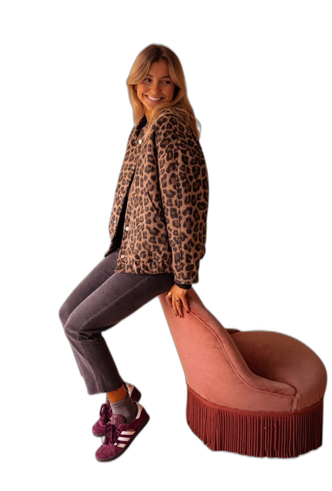 Effortless Leopard Blouse for Women with V Neck Long Sleeve Oversized Casual Style