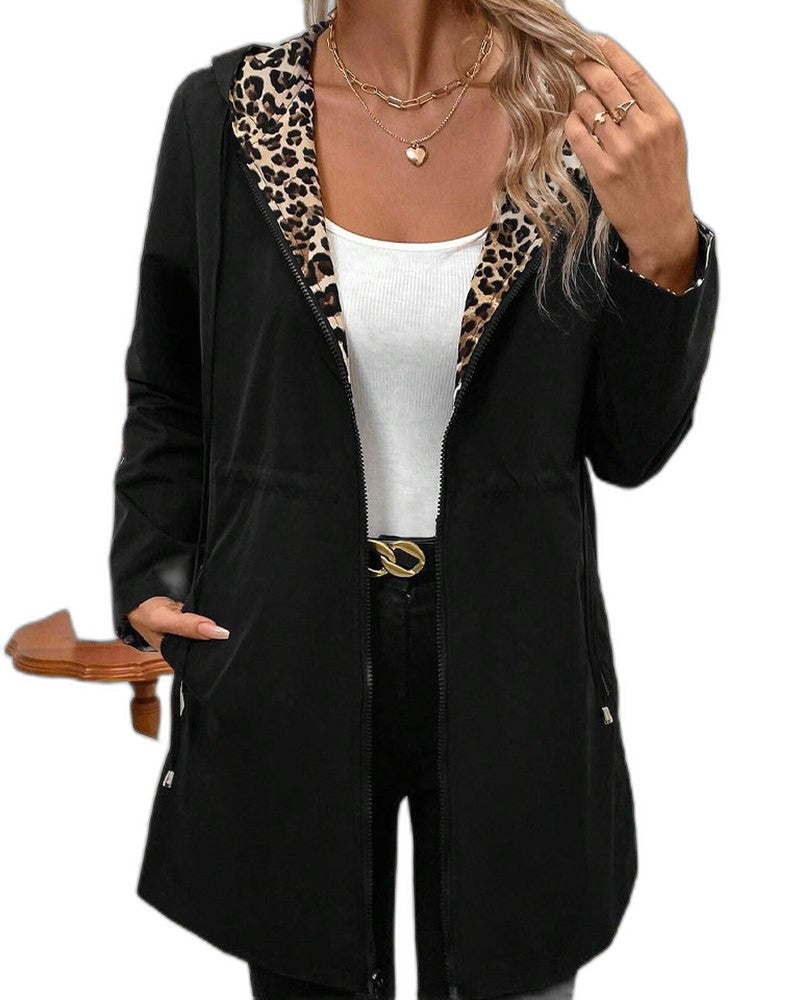 Effortless Leopard Cardigan for Women with Long Sleeve Pockets Casual Style