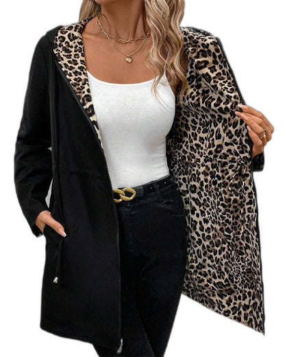 Effortless Leopard Cardigan for Women with Long Sleeve Pockets Casual Style