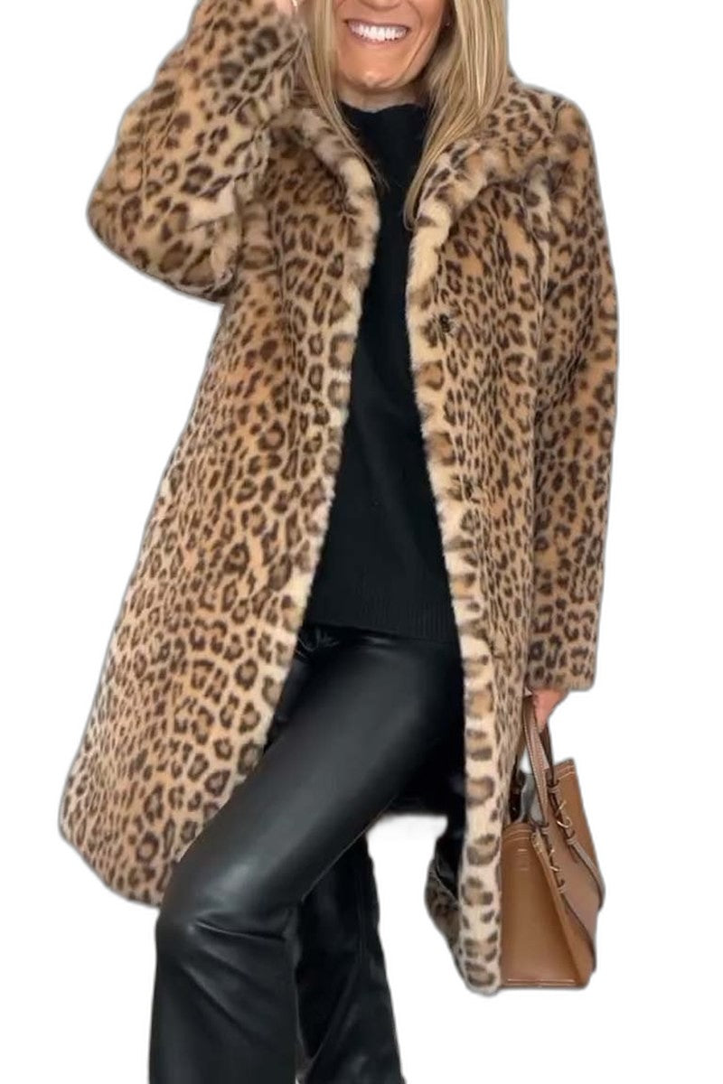 Effortless Leopard Coat for Women with Collared Long Sleeve Casual Style