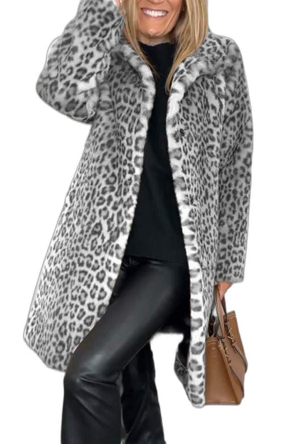 Effortless Leopard Coat for Women with Collared Long Sleeve Casual Style