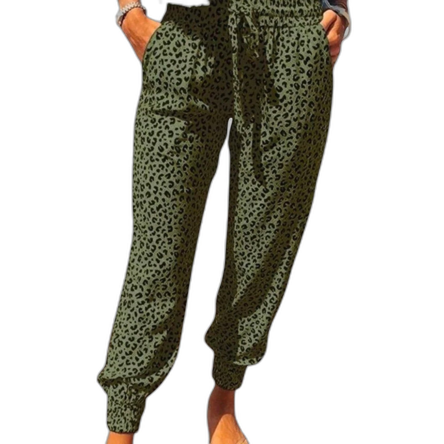 Effortless Leopard Pants for Women with High Waisted Pockets Casual Style