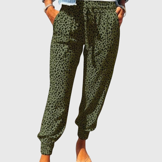 Effortless Leopard Pants for Women with High Waisted Pockets Casual Style