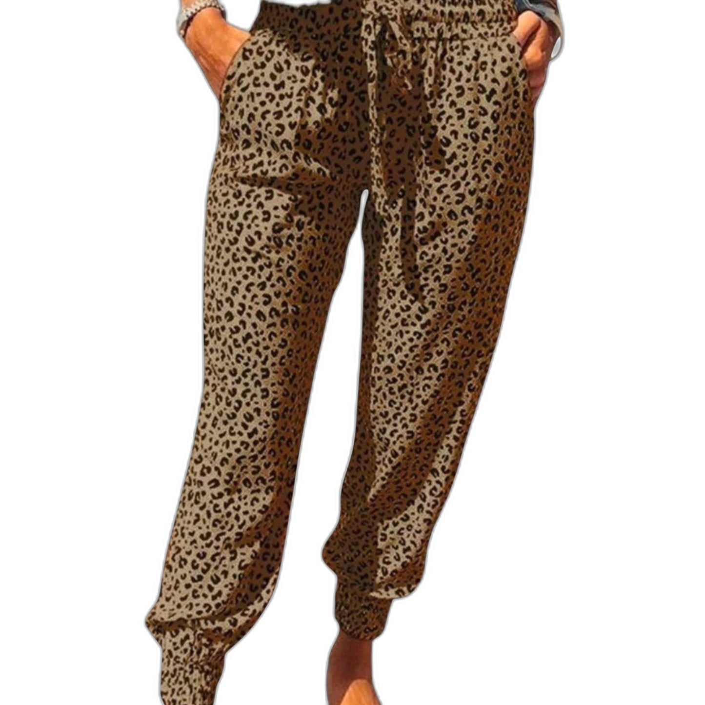 Effortless Leopard Pants for Women with High Waisted Pockets Casual Style