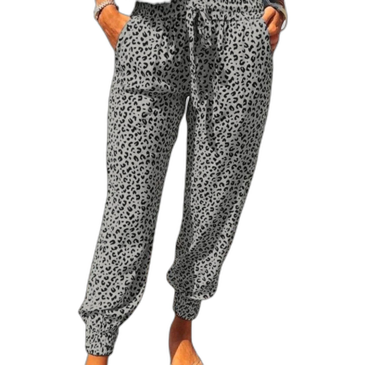 Effortless Leopard Pants for Women with High Waisted Pockets Casual Style