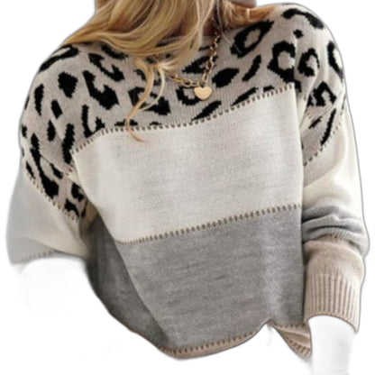 Effortless Leopard Sweater for Women with Crew Neck Long Sleeve Casual Style