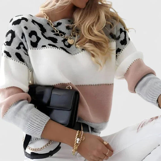Effortless Leopard Sweater for Women with Knit Crew Neck Long Sleeve Casual Style