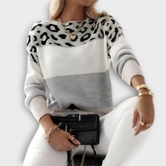 Effortless Leopard Sweater for Women with Knit Crew Neck Long Sleeve Casual Style
