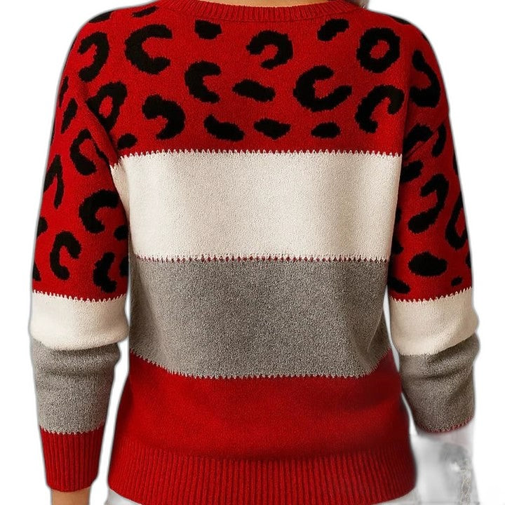 Effortless Leopard Sweater for Women with Knit Crew Neck Long Sleeve Casual Style