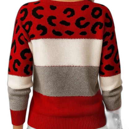 Effortless Leopard Sweater for Women with Knit Crew Neck Long Sleeve Casual Style