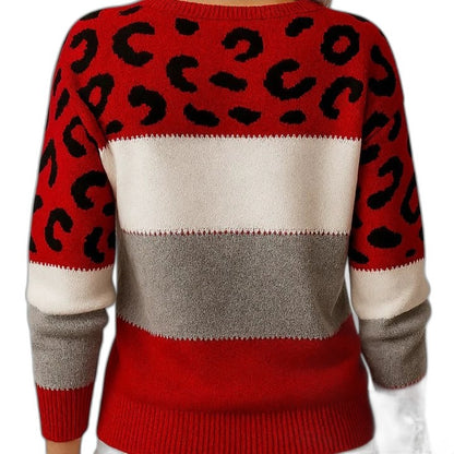 Effortless Leopard Sweater for Women with Knit Crew Neck Long Sleeve Casual Style