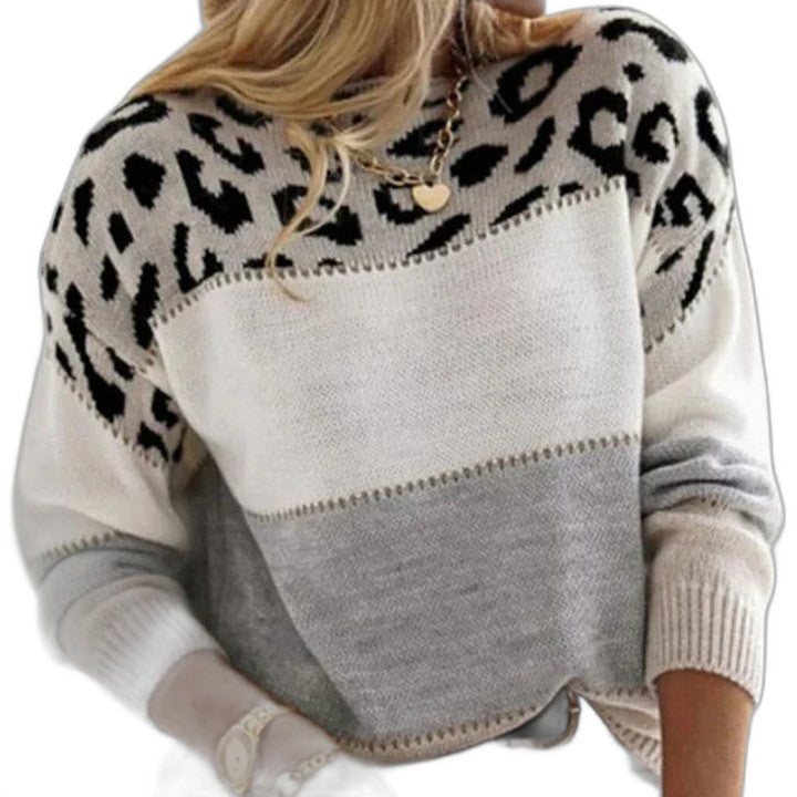 Effortless Leopard Sweater for Women with Knit Crew Neck Long Sleeve Casual Style