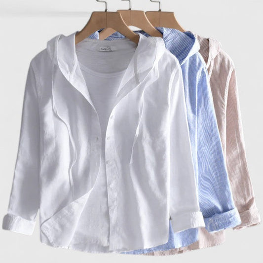 Effortless Linen Jacket for Women with Collared Long Sleeve Button Front Hooded Casual Style