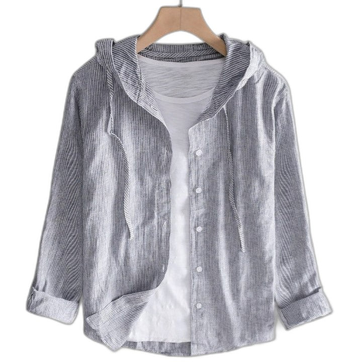 Effortless Linen Jacket for Women with Collared Long Sleeve Button Front Hooded Casual Style