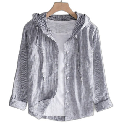 Effortless Linen Jacket for Women with Collared Long Sleeve Button Front Hooded Casual Style