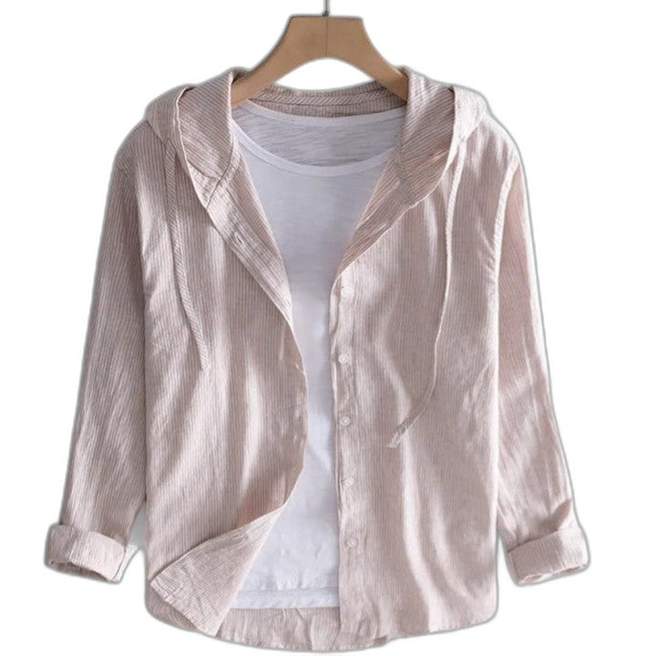 Effortless Linen Jacket for Women with Collared Long Sleeve Button Front Hooded Casual Style