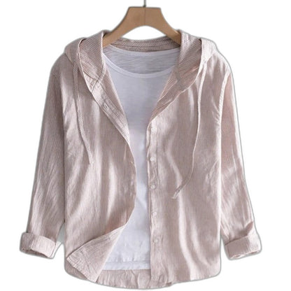 Effortless Linen Jacket for Women with Collared Long Sleeve Button Front Hooded Casual Style