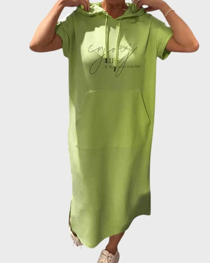 Effortless Midi Dress for Women with Crew Neck Short Sleeve Pockets Casual Style