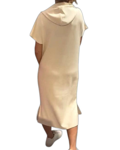 Effortless Midi Dress for Women with Crew Neck Short Sleeve Pockets Casual Style