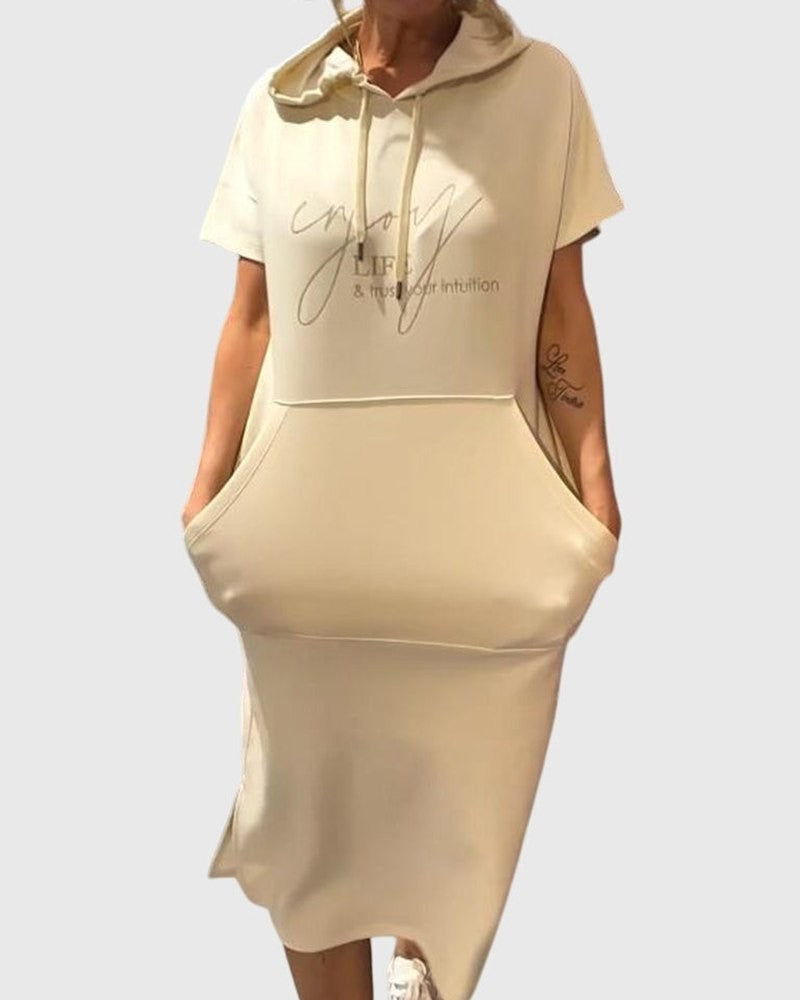 Effortless Midi Dress for Women with Crew Neck Short Sleeve Pockets Casual Style