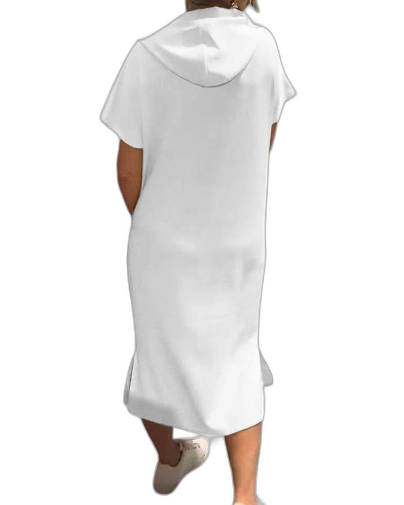 Effortless Midi Dress for Women with Crew Neck Short Sleeve Pockets Casual Style