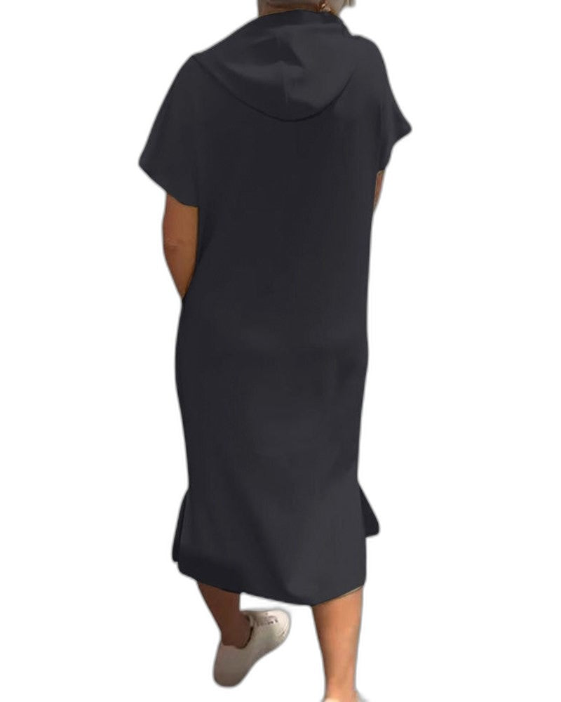Effortless Midi Dress for Women with Crew Neck Short Sleeve Pockets Casual Style