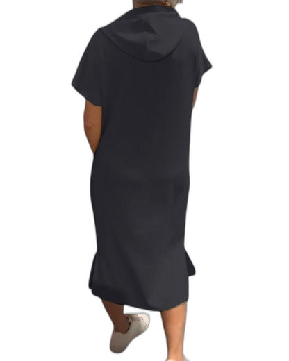 Effortless Midi Dress for Women with Crew Neck Short Sleeve Pockets Casual Style